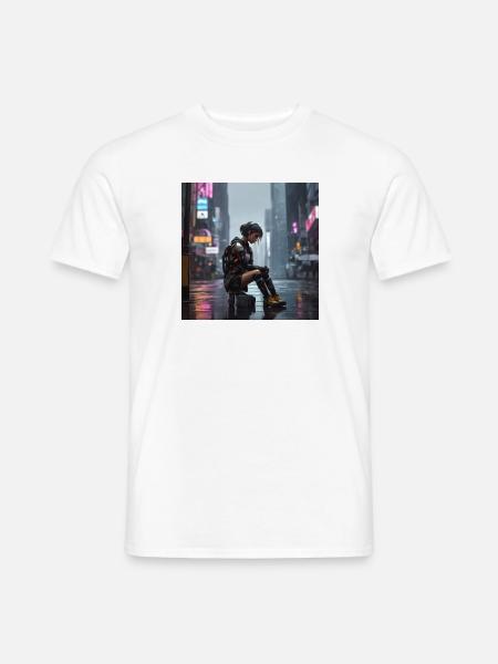 Cyberpunk Regenkämpferin - Männer T-Shirt - Weiß