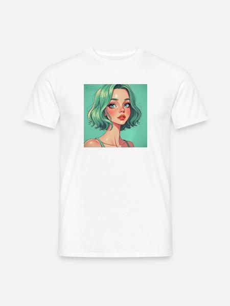 Mintgruen Pop-Art Portrait Dame - Männer T-Shirt - Weiß