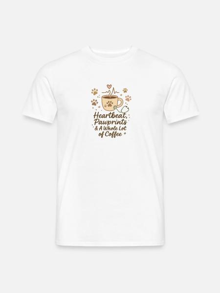 Herzschlag, Pfotenabdrücke & viel Kaffee - Männer T-Shirt - Weiß