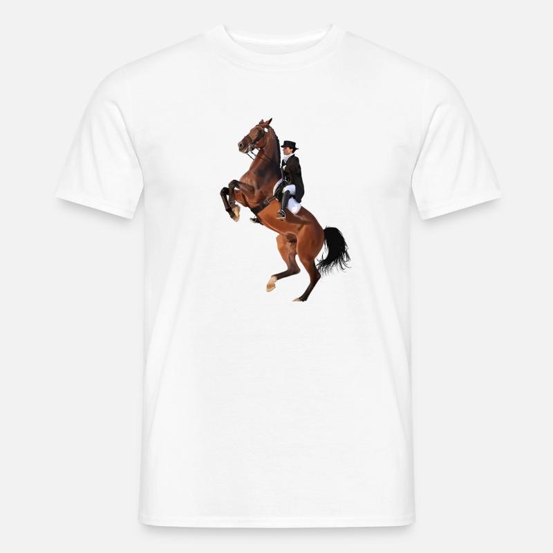 Eleganter Reiter auf Springendem Pferd - Männer T-Shirt - Weiß