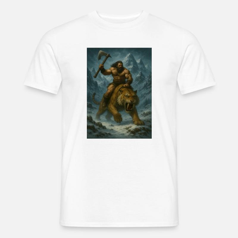 Wilder Krieger auf Sabertooth Tiger – Kunst - Männer T-Shirt - Weiß