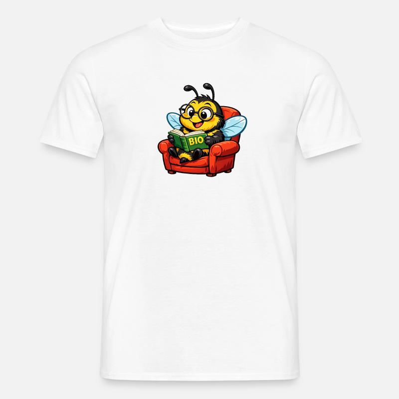 Biene liest ein Buch über Bio - Männer T-Shirt - Weiß
