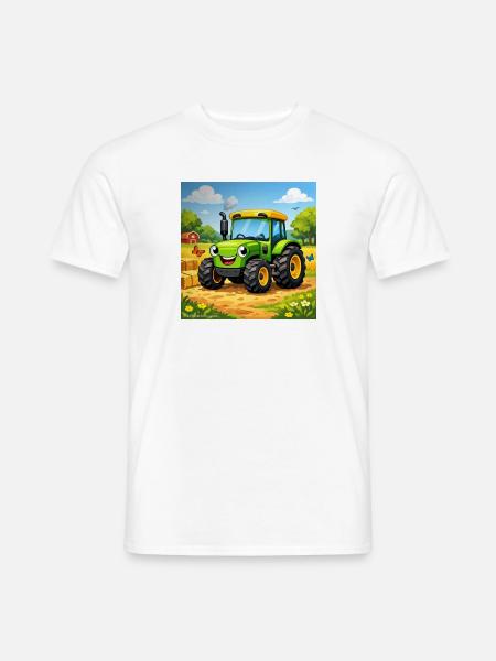 Fröhlicher Grüner Traktor auf Feld - Männer T-Shirt - Weiß