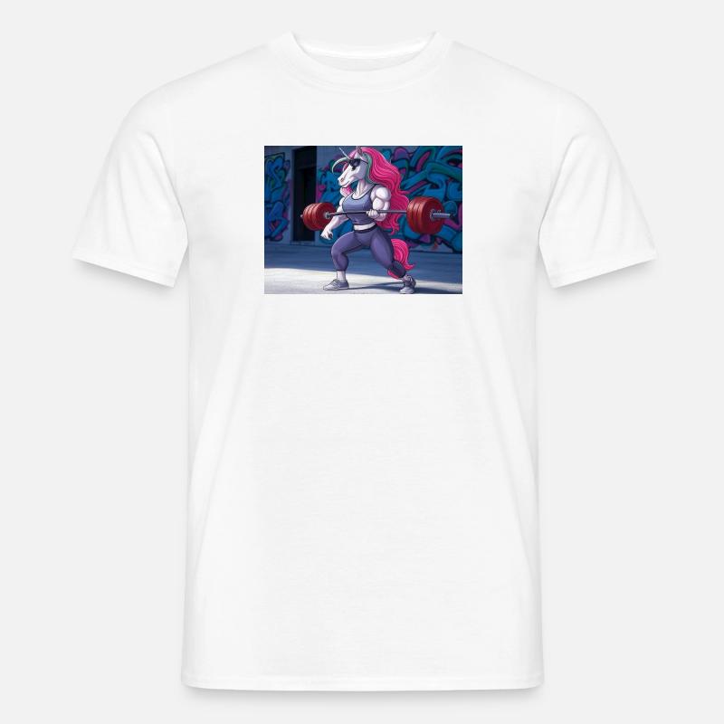 Kraftvolles Einhorn-Training - Männer T-Shirt - Weiß