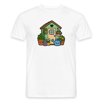 Kleines Gartenhäuschen mit Pflanzen - Männer T-Shirt - Weiß - Vorne - AI Model Male 178 dark (178cm)