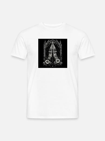 Alchemistische Hände im Gebet und Mystisches Auge - Männer T-Shirt - Weiß