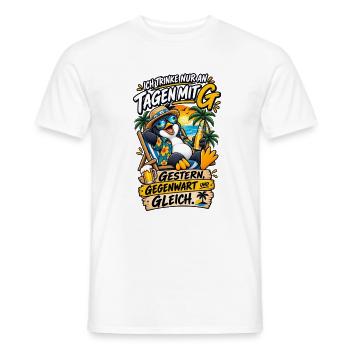 Pinguin am Strand: Ich trinke nur an Tagen mit G - Männer T-Shirt - Weiß - Vorne - AI Model Male 178 dark (178cm)