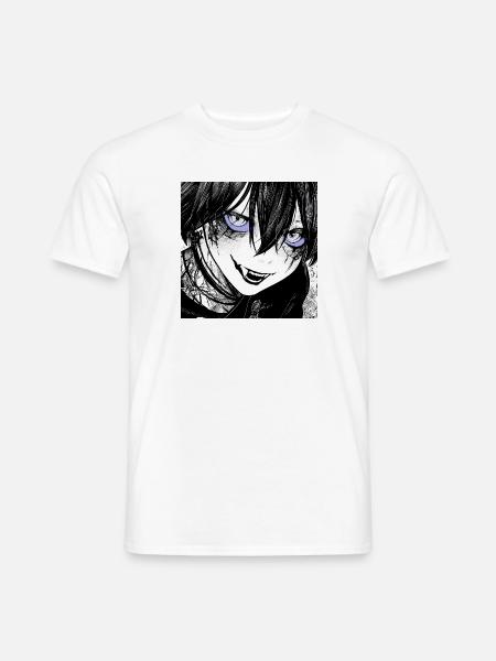 Dunkler Manga-Schrecken mit Blautönen - Männer T-Shirt - Weiß