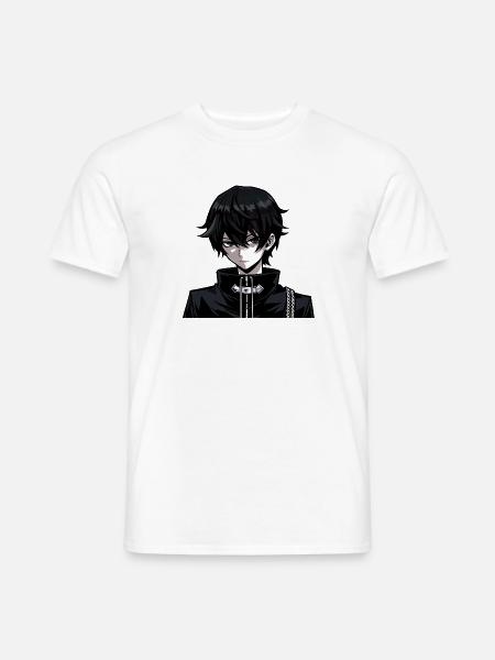 Dunkler Mangaheld im Schwarzoutfit - Männer T-Shirt - Weiß