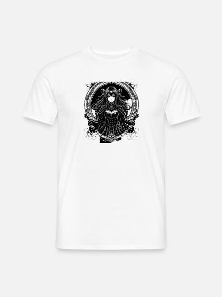 Gothic Anime Lady im Ornamentrahmen - Männer T-Shirt - Weiß