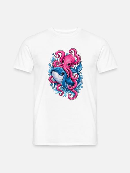 Krake & Wal – Buntes Meeresmotiv - Männer T-Shirt - Weiß