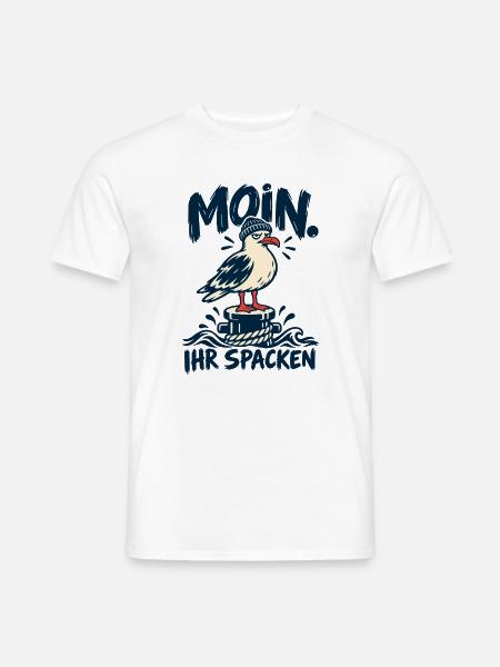 Moin! Ihr Spacken – Freche Möwe - Männer T-Shirt - Weiß