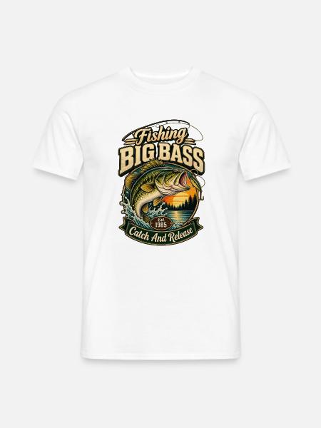 Fang und Freilass des Großbarsch-Angels - Männer T-Shirt - Weiß