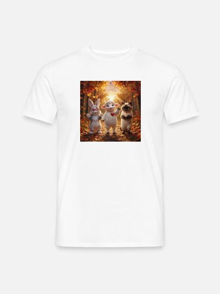 Fluffy Love Herbstfreunde Kuscheltiertrio - Männer T-Shirt - Weiß