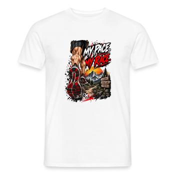 Mein Tempo, mein Rennen – Motivation fürs Trailrunning - Männer T-Shirt - Weiß - Vorne - AI Model Male 178 dark (178cm)