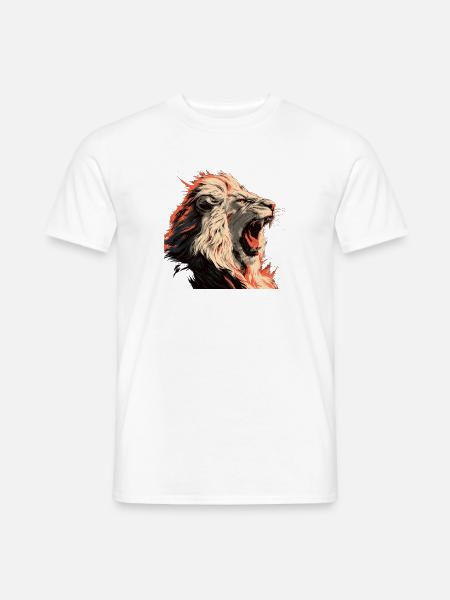 Löwenporträt im Flammenlook - Männer T-Shirt - Weiß