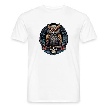 Hibou décoratif avec crâne et pétales de rose - T-shirt homme - blanc - Devant - AI Model Male 178 dark (178cm)