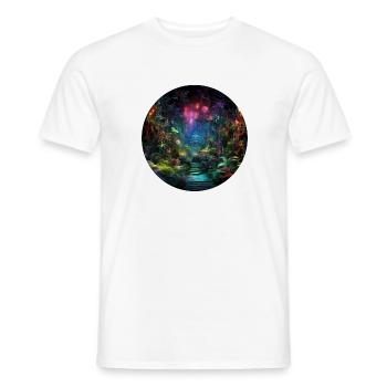 Dynamic Neon Journeys: The World of Neon Jungle - Men's T-Shirt - white - Front - AI Model Male 178 dark (178cm)
