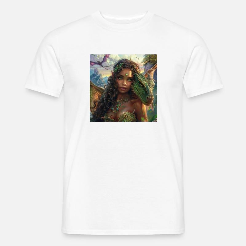 Drachenfee Göttin mit Drache - Männer T-Shirt - Weiß