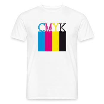 CMYK colored letters swatches - Men's T-Shirt - white - Front - AI Model Male 178 dark (178cm)