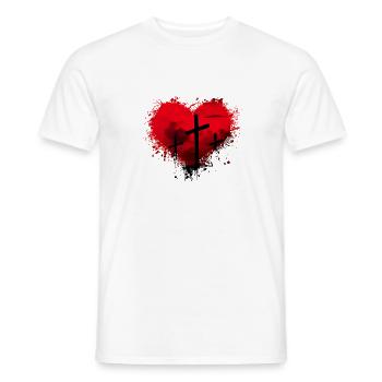 Kreuz Glaube Splatter Fleck Splash Spritzer Herz - Männer T-Shirt - Weiß - Vorne - AI Model Male 178 dark (178cm)