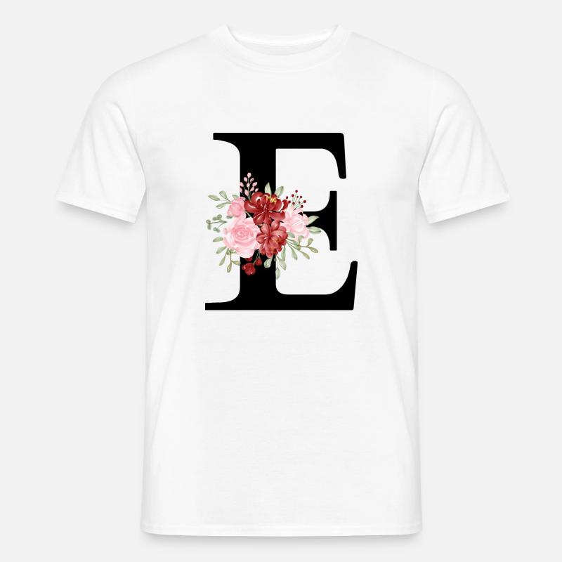 Roter Blumenbuchstabe E - Männer T-Shirt - Weiß