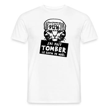 chat tomber sapin noel citation prisonnier humour - T-shirt homme - blanc - Devant - AI Model Male 178 dark (178cm)