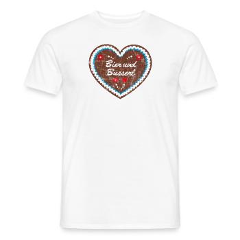 Lebkuchenherz "Bier und Busserl" grunge look - Männer T-Shirt - Weiß - Vorne - AI Model Male 178 dark (178cm)