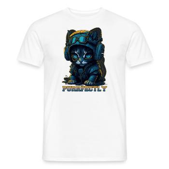 sweeet purrfectly kitty with headphones - Men's T-Shirt - white - Front - AI Model Male 178 dark (178cm)