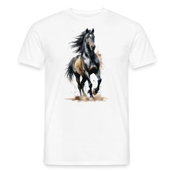 Étalon noir fringant - Aquarelle - T-shirt homme - blanc - Devant - AI Model Male 178 dark (178cm)