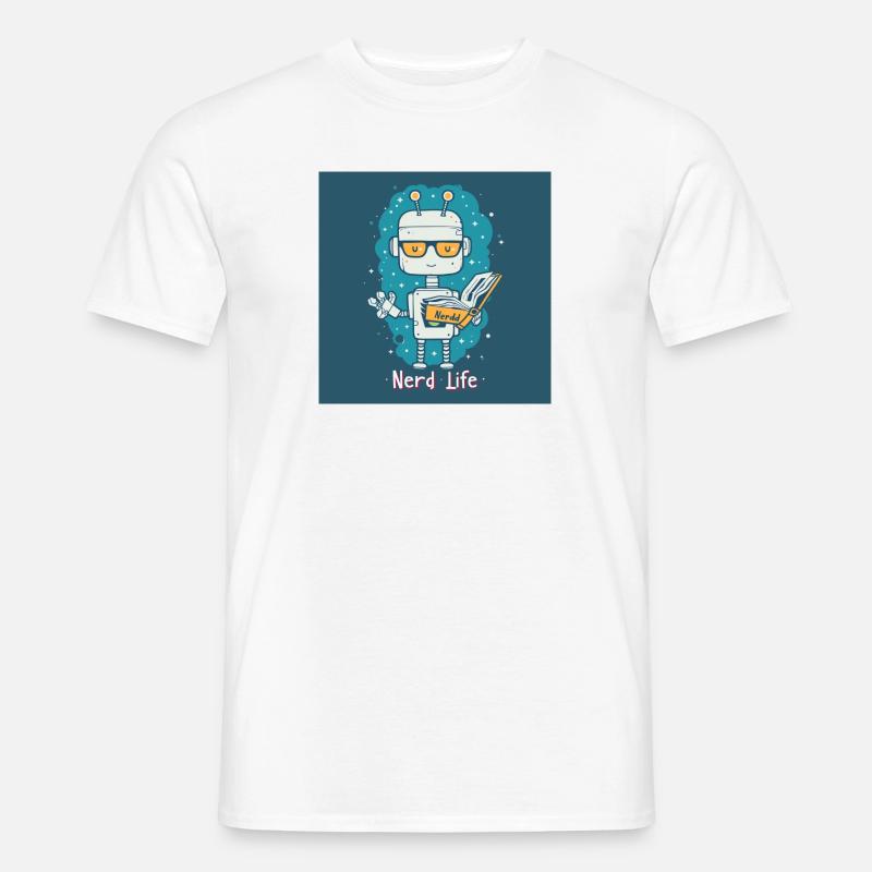 Süßer Nerd Roboter - Männer T-Shirt - Weiß