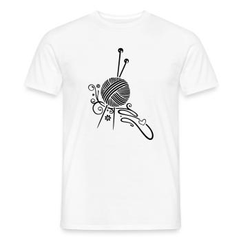 Knitting needles with wool and flowers. - Men's T-Shirt - white - Front - AI Model Male 178 dark (178cm)