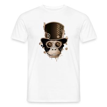 Singe steampunk avec un look de chapeau cylindre antique - T-shirt homme - blanc - Devant - AI Model Male 178 dark (178cm)