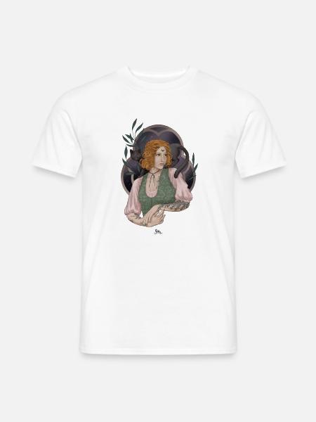 Junge Kräuterhexe mit Katzen-Begleiterin - Männer T-Shirt - Weiß