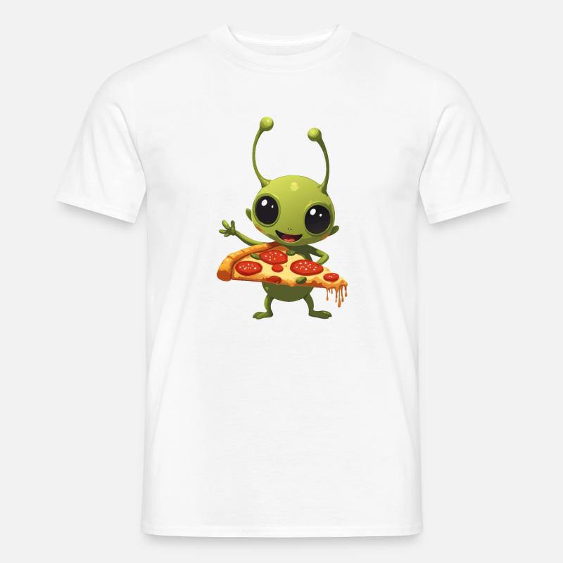 Pizza and Alien - Männer T-Shirt - Weiß