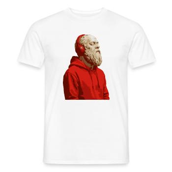 Sokrates in rotem Kapuzenpullover und Kopfhörern - Männer T-Shirt - Weiß - Vorne - AI Model Male 178 dark (178cm)