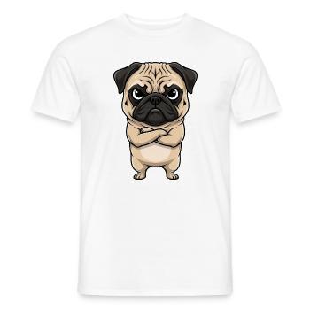 Pug Cartoon Grumpy Sour Annoyed Cute - Men's T-Shirt - white - Front - AI Model Male 178 dark (178cm)