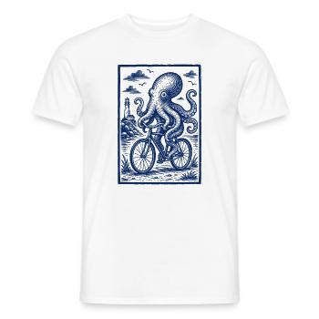 Oktopus auf Fahrrad maritime Illustration - Männer T-Shirt - Weiß - Vorne - AI Model Male 178 dark (178cm)