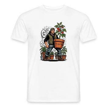 Jardinier avec lait en poudre à tomates - T-shirt homme - blanc - Devant - AI Model Male 178 dark (178cm)