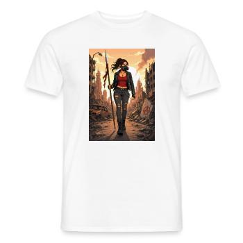 Punk Warrior in Ruins - Men's T-Shirt - white - Front - AI Model Male 178 dark (178cm)
