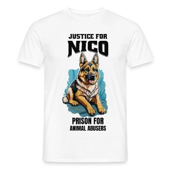 Justice pour Nico contre la cruauté envers les animaux - T-shirt homme - blanc - Devant - AI Model Male 178 dark (178cm)