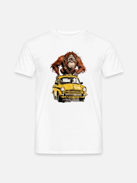 Affe auf dem Taxi Monkey Tours - Männer T-Shirt - Weiß