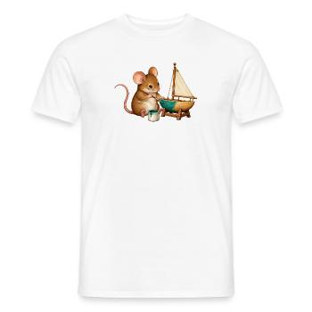 Maus baut ein Modellsegelboot - Männer T-Shirt - Weiß - Vorne - AI Model Male 178 dark (178cm)