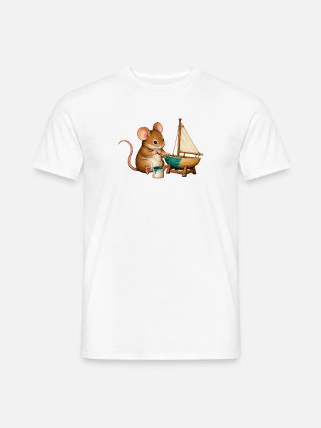 Maus baut ein Modellsegelboot - Männer T-Shirt - Weiß