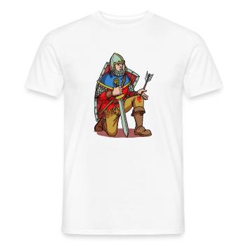 Trotziger Ritter kniend mit Schwert - Männer T-Shirt - Weiß - Vorne - AI Model Male 178 dark (178cm)