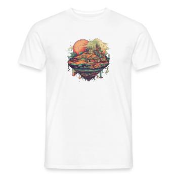 Surrealistic flying village in colorful - Men's T-Shirt - white - Front - AI Model Male 178 dark (178cm)