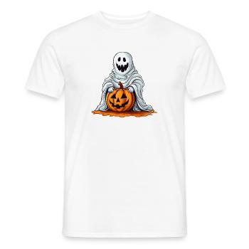 Lustiger Halloween Kürbis mit nettem Geist - Männer T-Shirt - Weiß - Vorne - AI Model Male 178 dark (178cm)