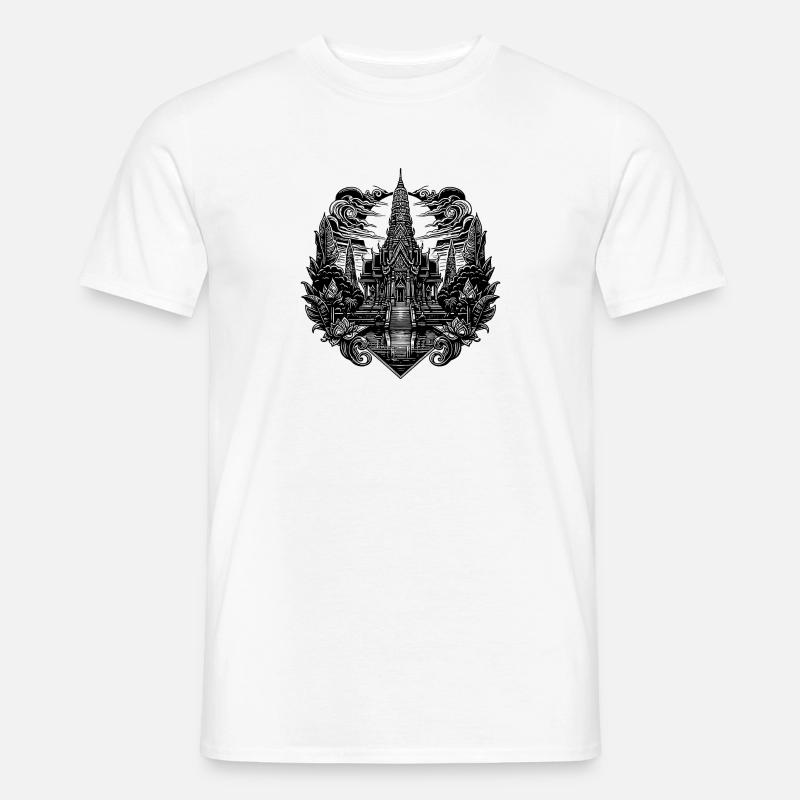 Mondschein hinter exotischem Thailand Tempel - Männer T-Shirt - Weiß