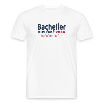 Bachelier 2024 - Cadeau Humour Baccalauréat 2024 - T-shirt homme - blanc - Devant - AI Model Male 178 dark (178cm)