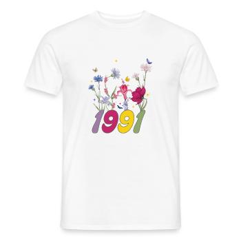 Year of birth 1991 wildflowers - Men's T-Shirt - white - Front - AI Model Male 178 dark (178cm)